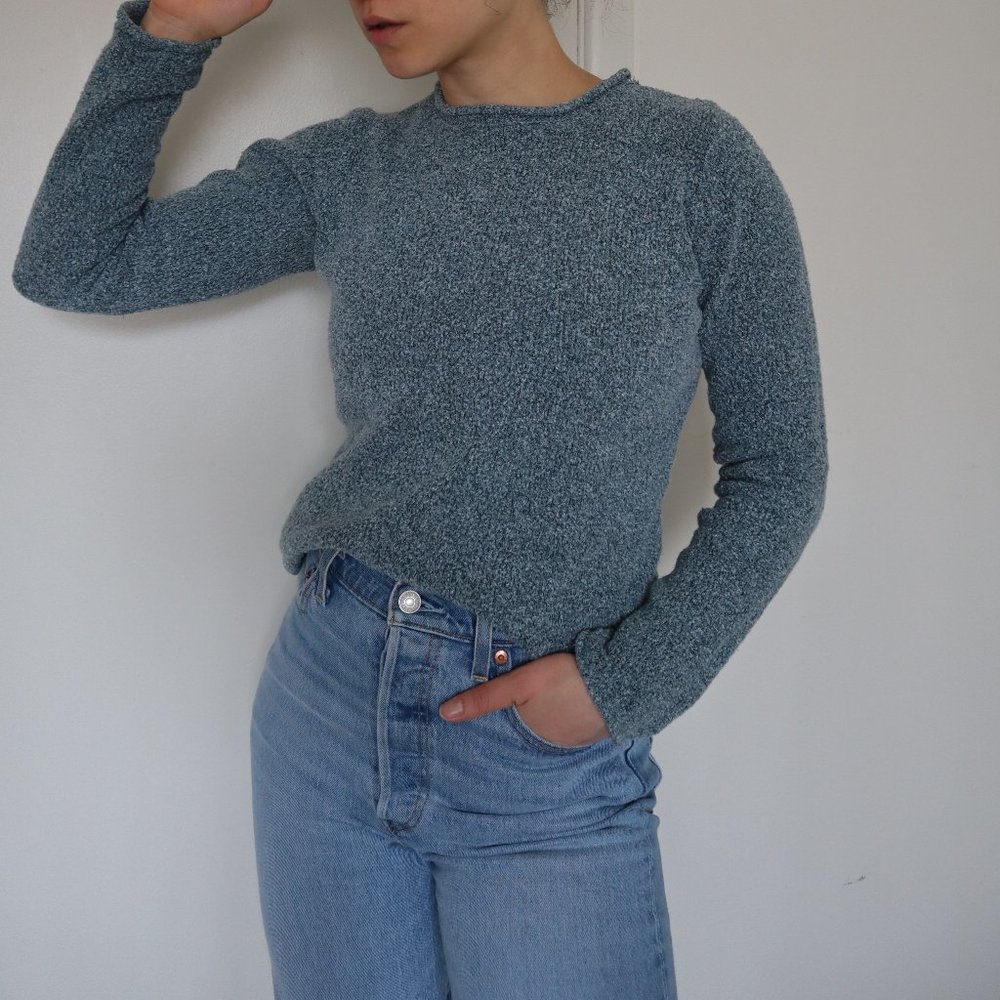 COLUMBIA Popcorn Texture Knit Sweater Blue Medium